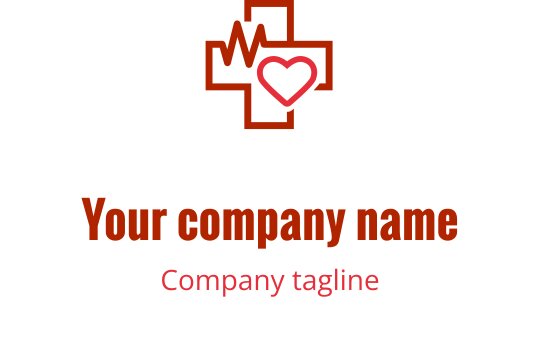 Logo design elegante con un cuore rosso e un elemento a croce marrone