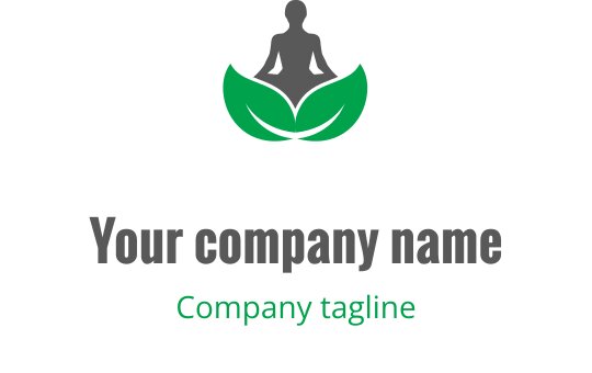 Logo sereno con una figura in meditazione sopra foglie verdi