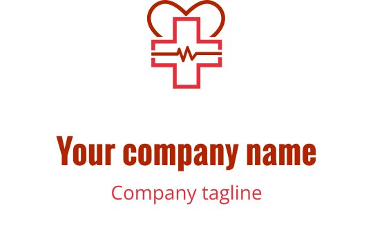 Logo elegante a forma di cuore con un cuore rosso intrecciato a una croce marrone