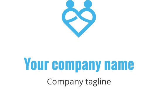 Design del logo moderno con due figure astratte all'interno di una forma a cuore