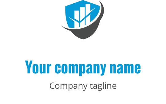 Logo professionale blu e grigio con elementi finanziari astratti
