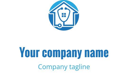 Logo design in turchese e blu con una croce medica stilizzata