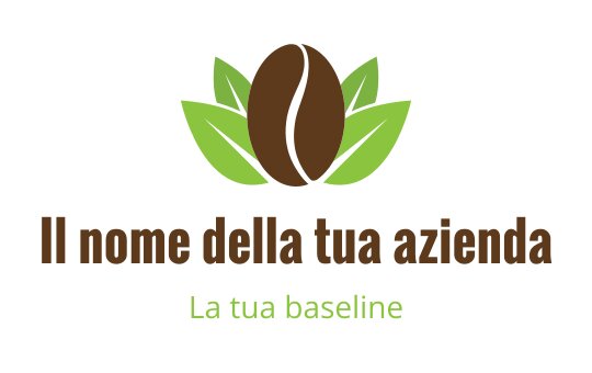 Logo moderno con un chicco di caffè circondato da foglie verdi