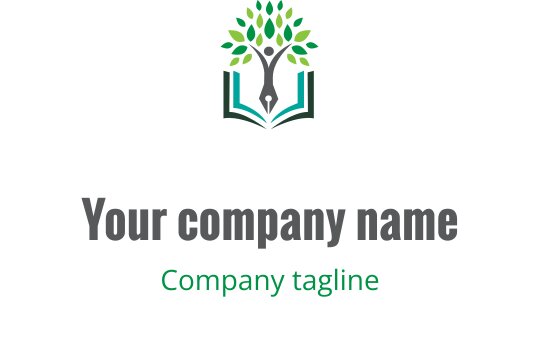 Design del logo moderno con figure stilizzate e un libro aperto in turchese e verde