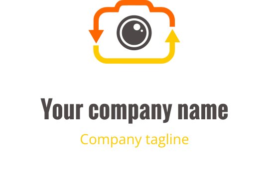 Logo di una fotocamera minimalista grigia con accenti arancioni e gialli