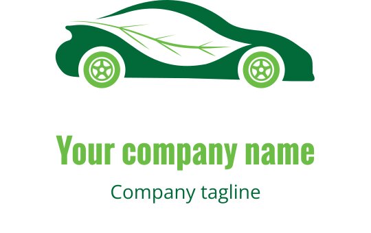 Logo di auto moderna verde con accenti di foglia e ruote arrotondate