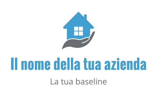 Logo di una casa moderna con un tetto blu e un elemento a mano