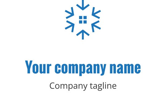 Logo di un moderno fiocco di neve blu con un elemento finestra