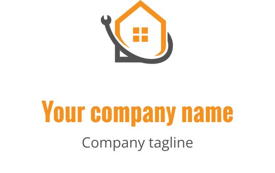 Logo di una casa moderna con una chiave inglese e accenti arancioni