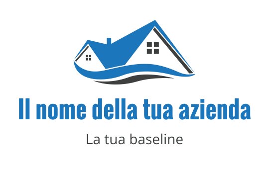 Logo di casa moderna con tetto blu e elemento a onda fluente